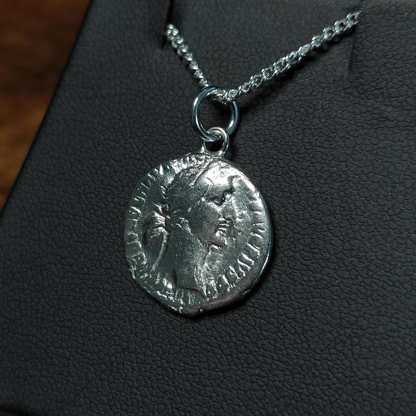 Antoninus pius Silver Denarius pendant and chain, ancient Roman coin necklace - VPUKcoins