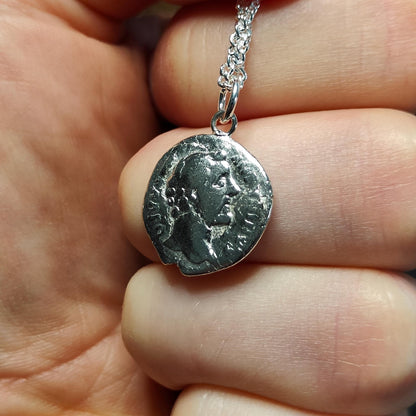 Antoninus pius Silver Denarius pendant and chain, ancient Roman coin necklace - VPUKcoins