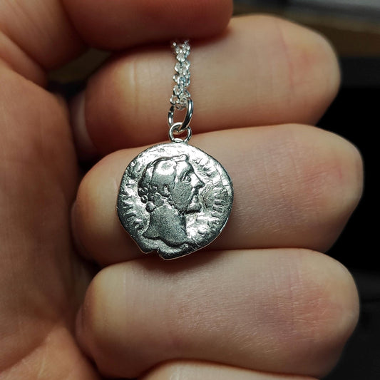 Antoninus pius Silver Denarius pendant and chain, ancient Roman coin necklace - VPUKcoins