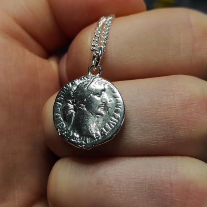 Antoninus pius Silver Denarius pendant and chain, ancient Roman coin necklace - VPUKcoins