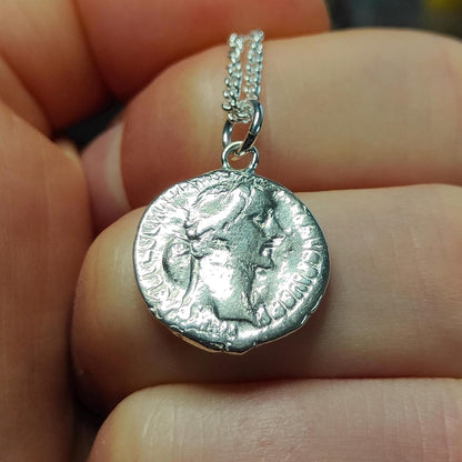 Antoninus pius Silver Denarius pendant and chain, ancient Roman coin necklace - VPUKcoins