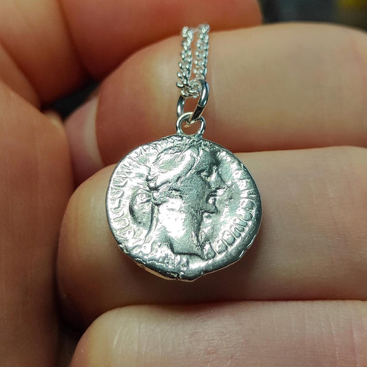 Antoninus pius Silver Denarius pendant and chain, ancient Roman coin necklace - VPUKcoins