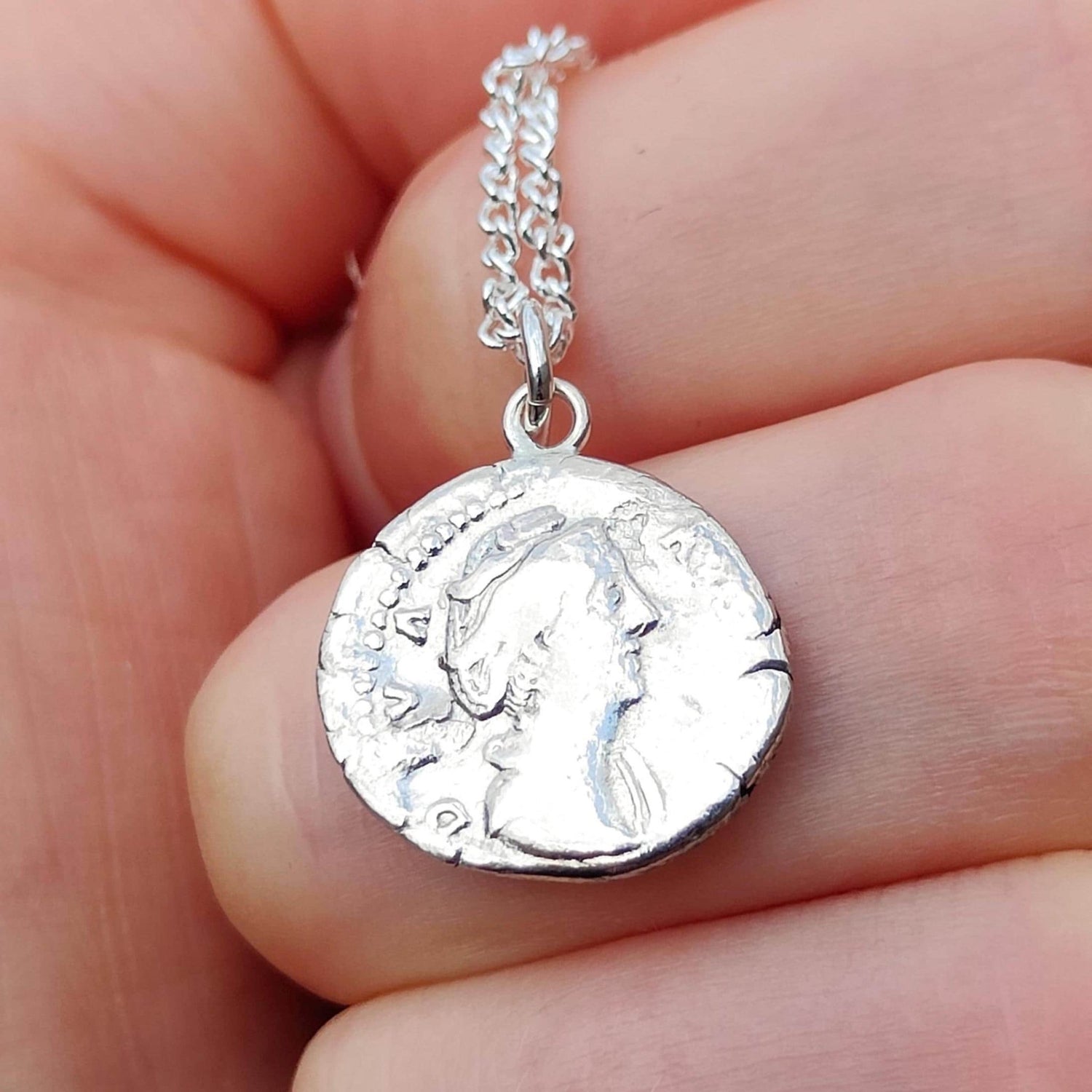 Faustina I Silver Denarius pendant and chain, ancient necklace - VPUKcoins