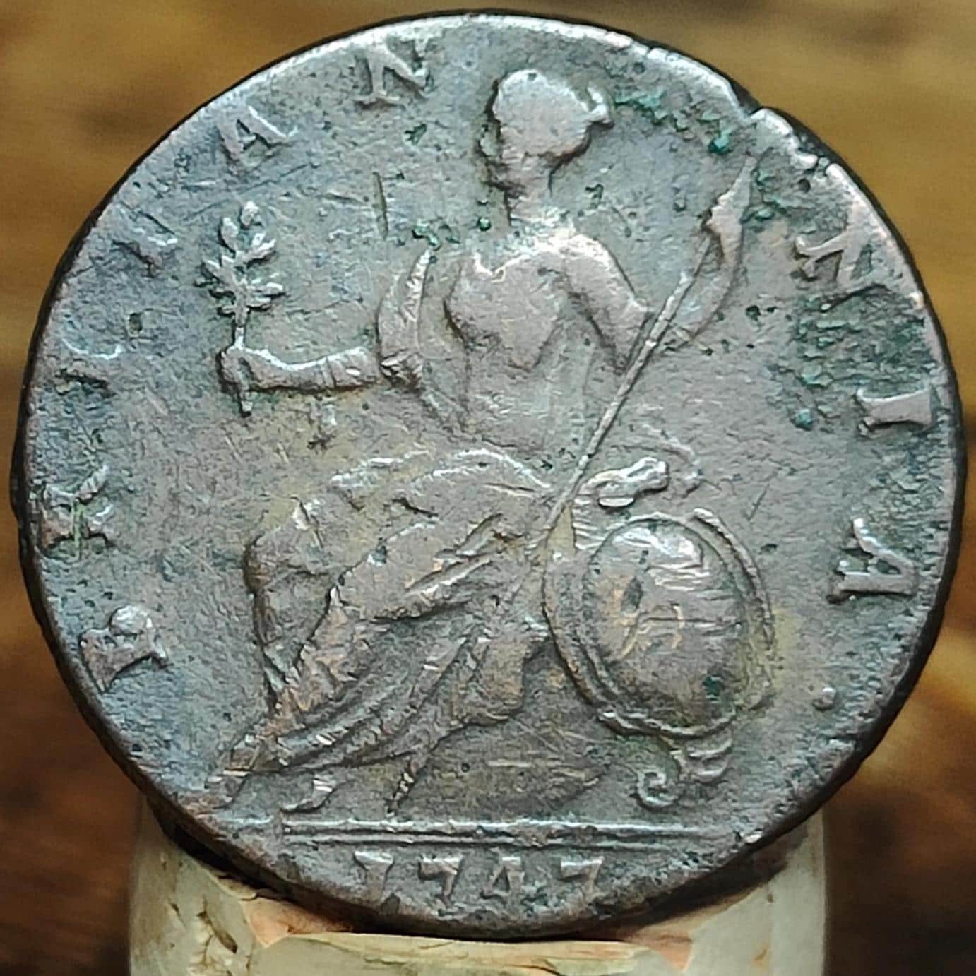George II half Penny, dated 1747 - Georgian/ US colonial coin - VPUKcoins
