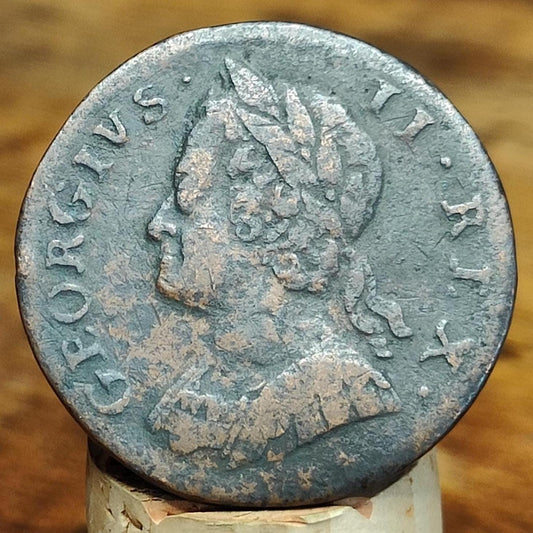 George II half Penny, dated 1748 - Georgian/ US colonial coin - VPUKcoins