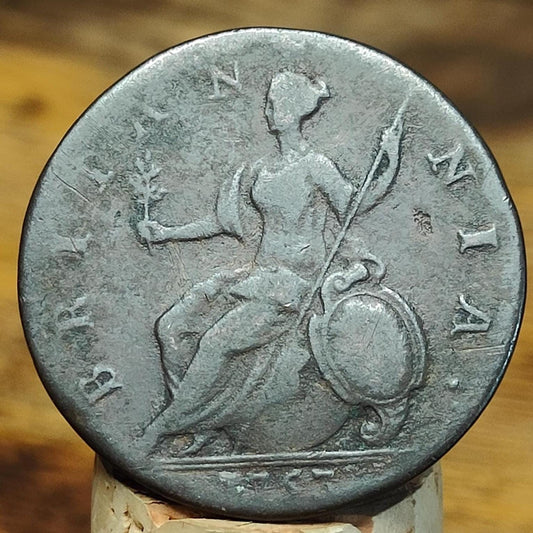 George II half Penny, dated 1753 - Georgian/ US colonial coin - VPUKcoins