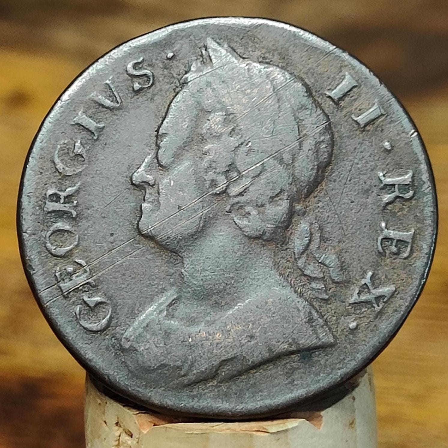 George II half Penny, dated 1753 - Georgian/ US colonial coin - VPUKcoins