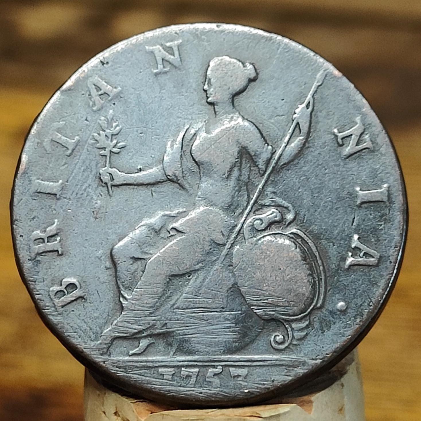 George II half Penny, dated 1757 - Georgian/ US colonial coin - VPUKcoins