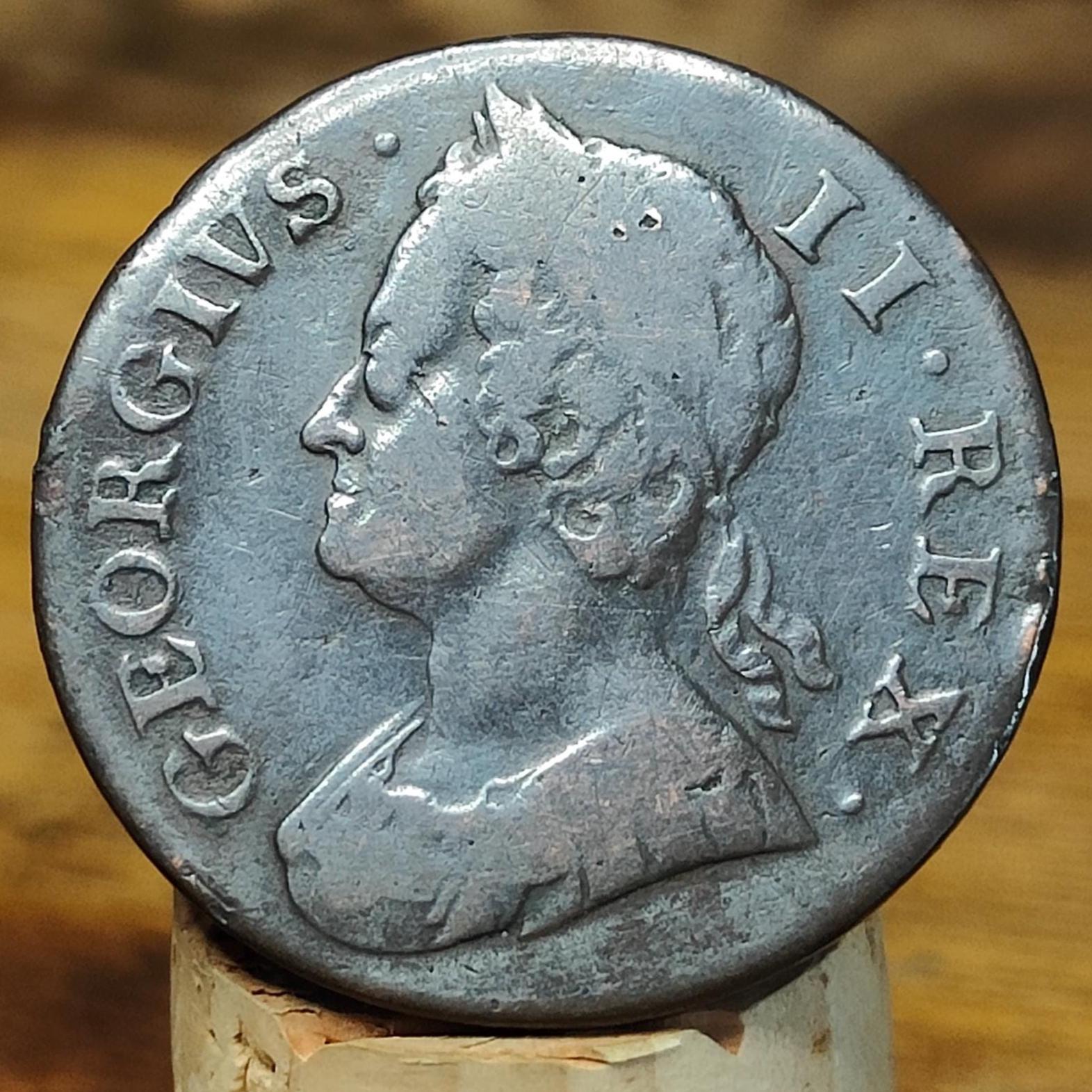 George II half Penny, dated 1757 - Georgian/ US colonial coin - VPUKcoins