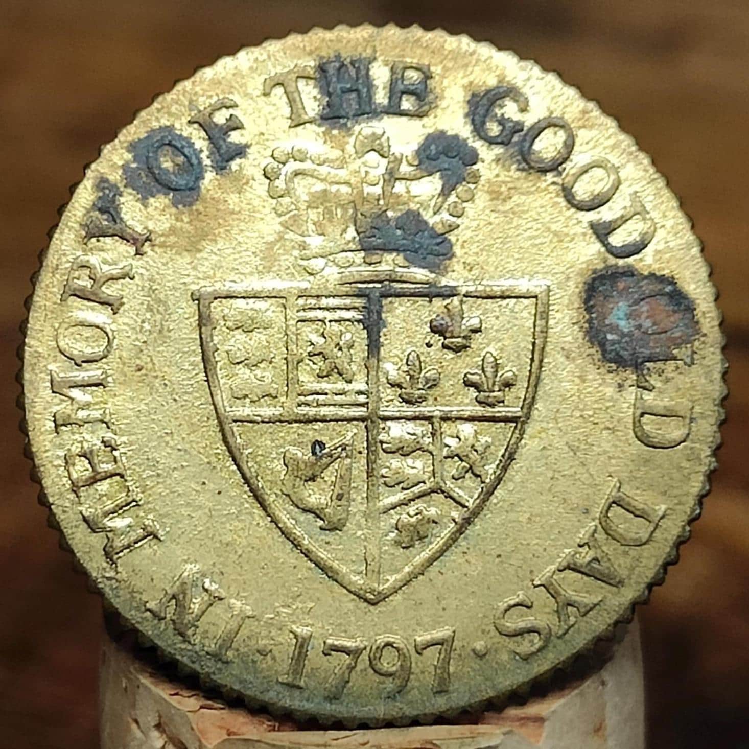 George III spade Guinea gaming token, dated 1797, Georgian brass jetton - VPUKcoins