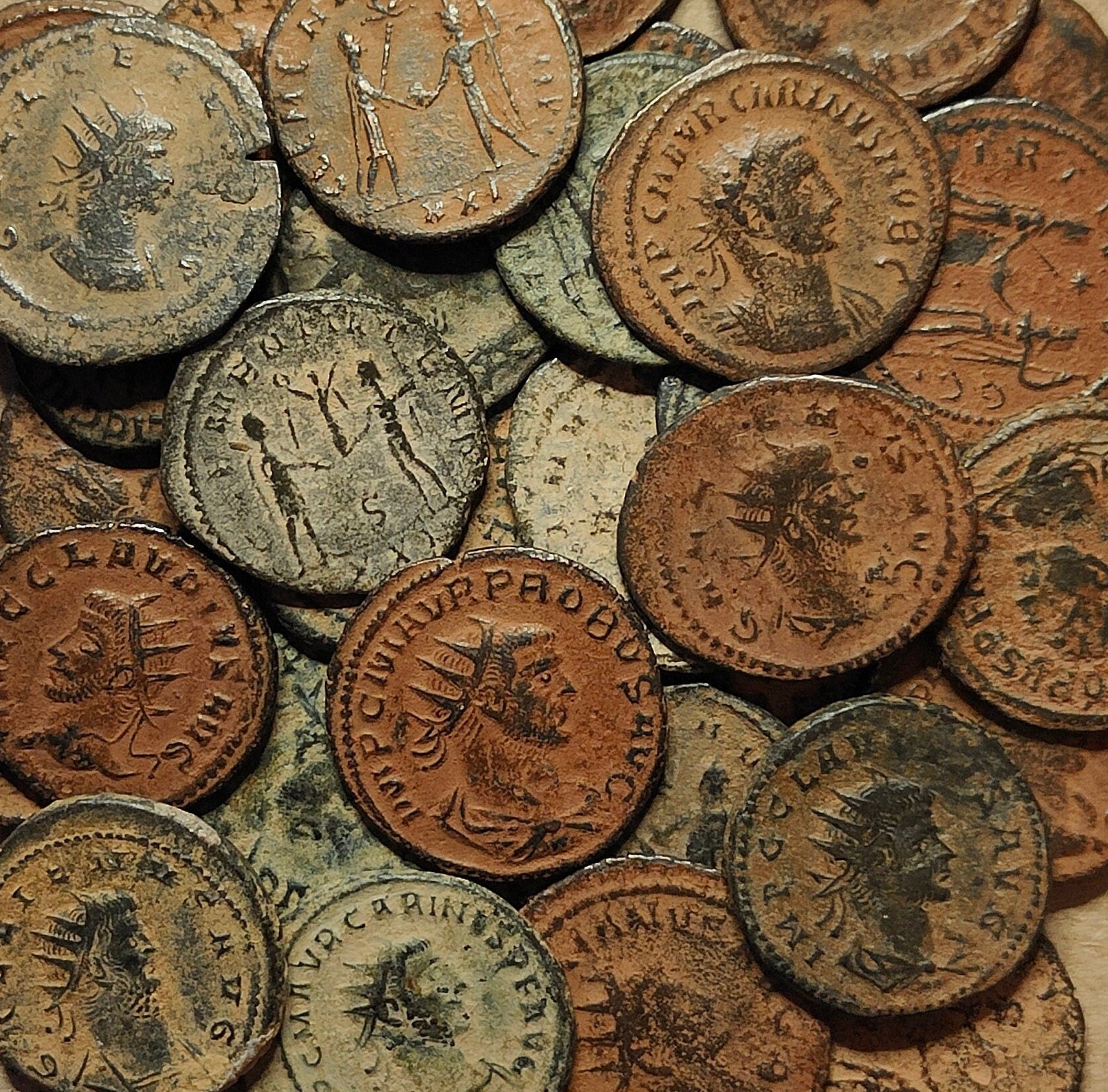 Very Fine Roman coins with sand patina, 3rd century ancient Antoninianus