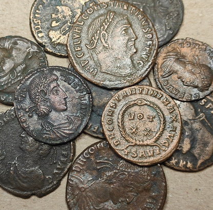 Cleaned Roman coins, ancient Nummus and Follis