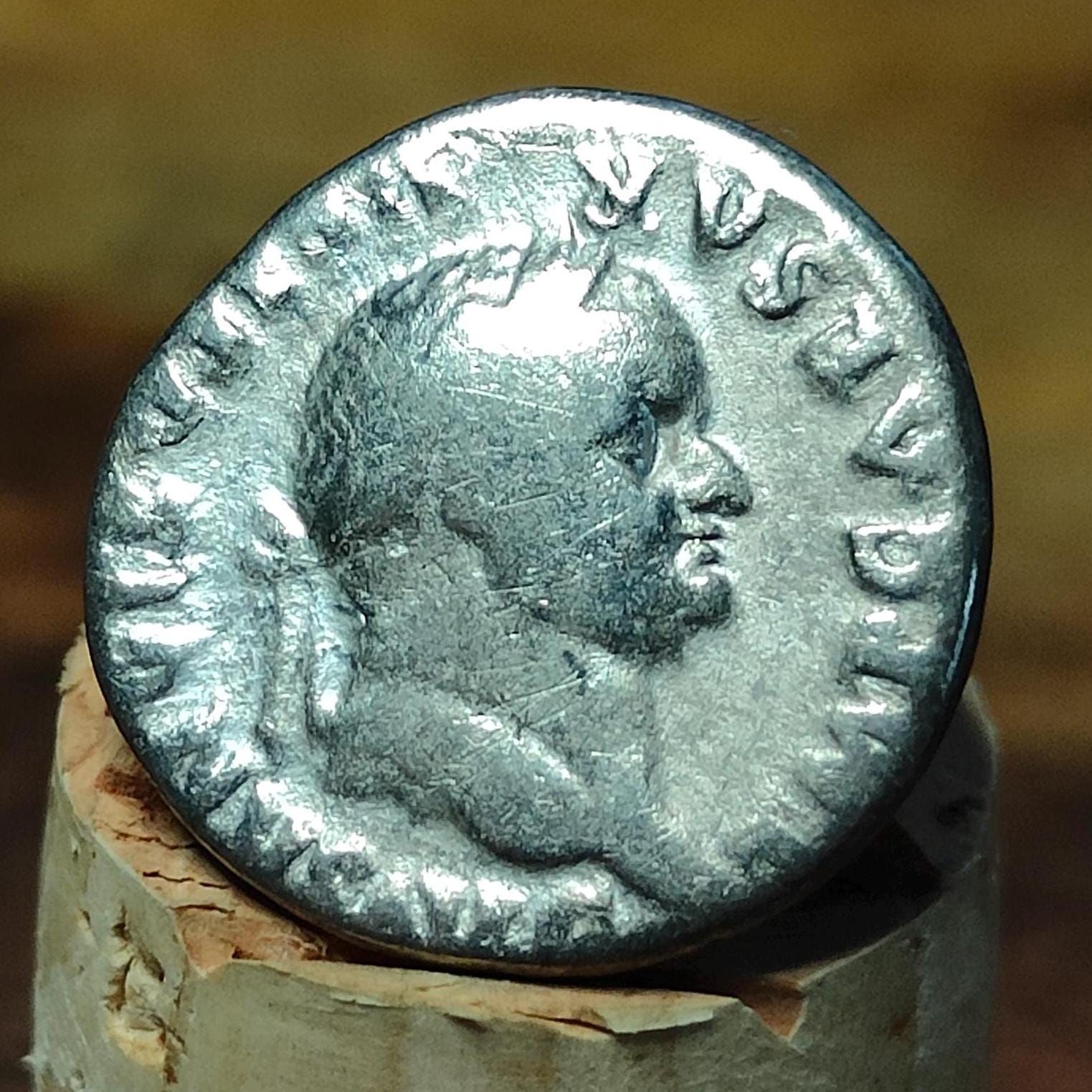 Vespasian Silver Denarius with seated reverse, Ancient roman coin