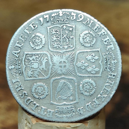 1739 King George II Silver Shilling Coin Young Laureate Head