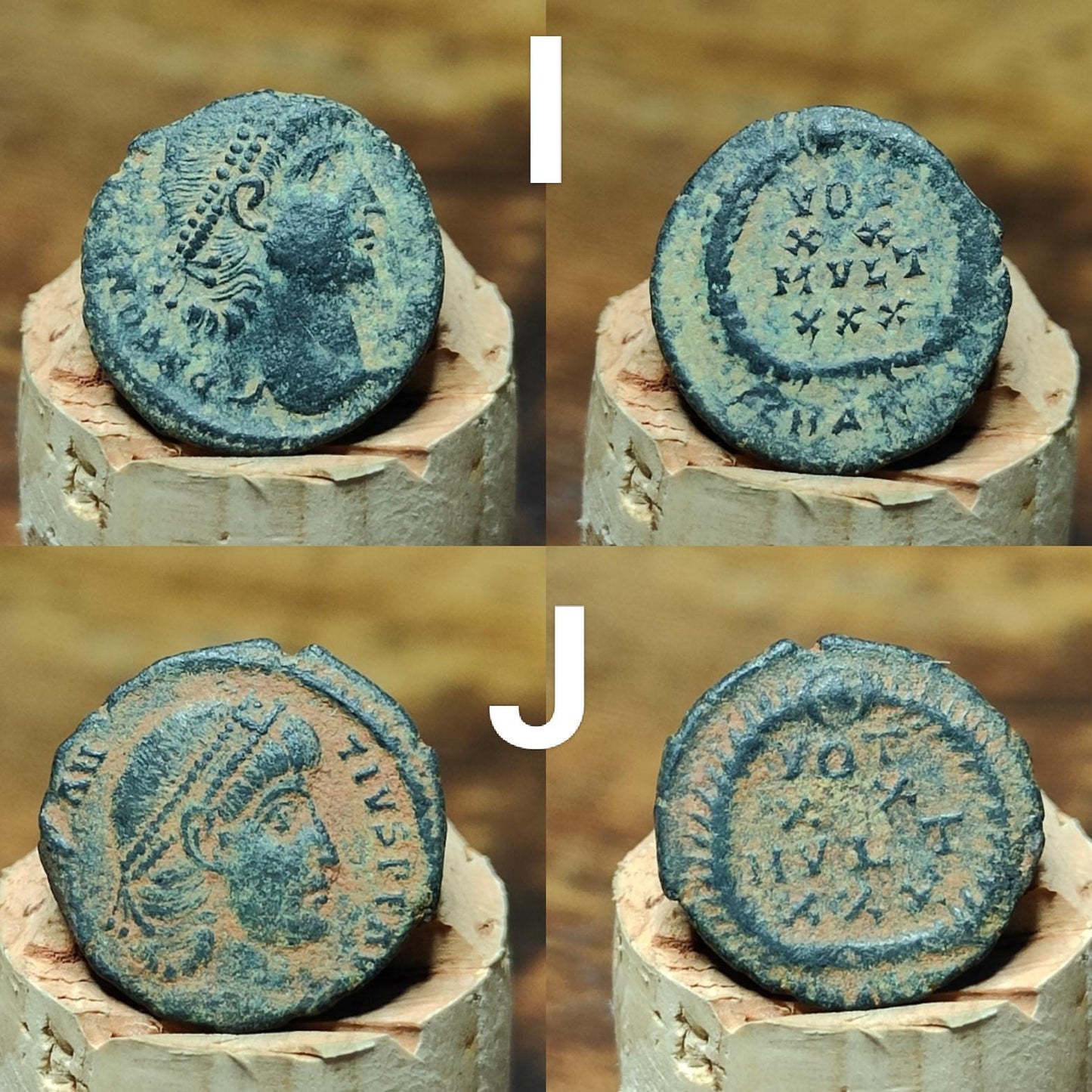Ancient Roman coins with Sand patina , uncleaned 4th century Nummus