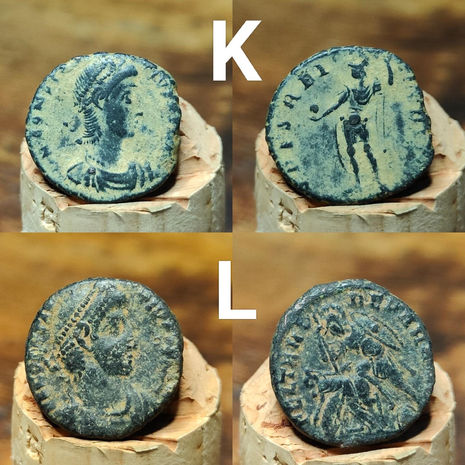 Ancient Roman coins with Sand patina , uncleaned 4th century Nummus