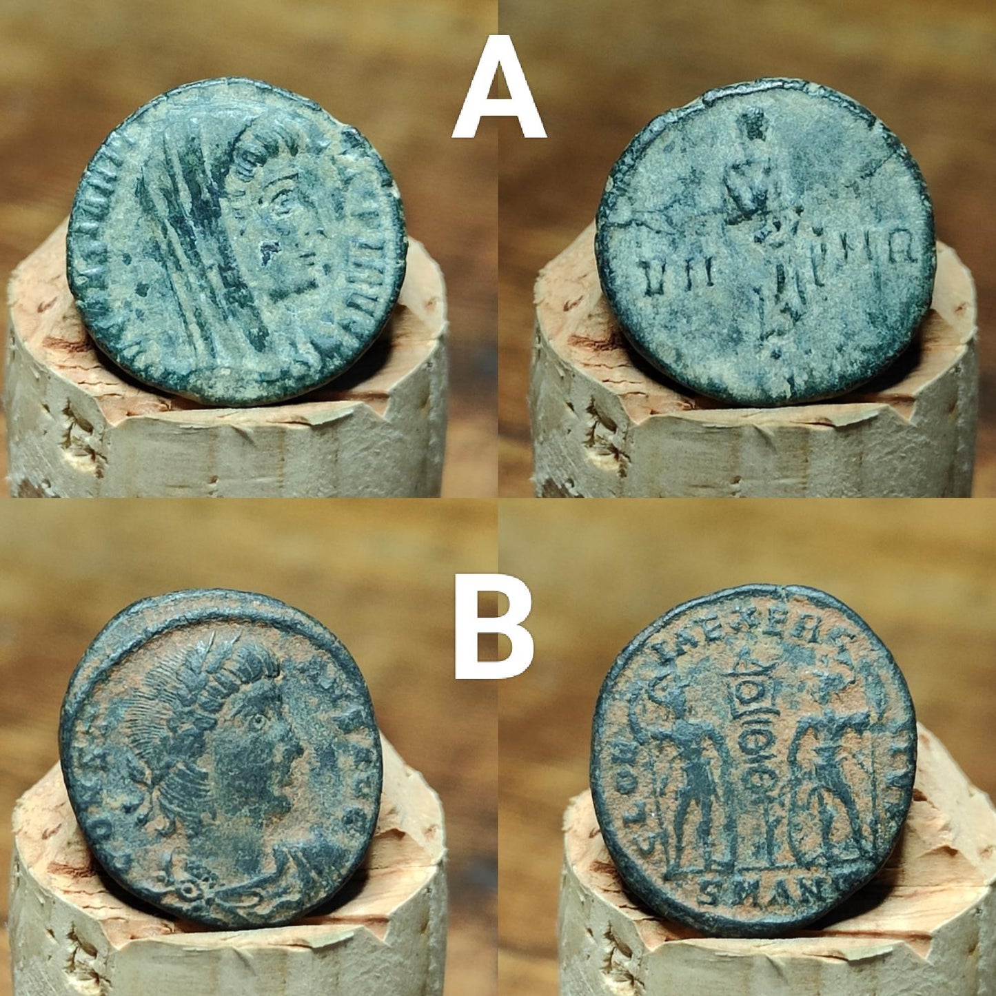 Ancient Roman coins with Sand patina , uncleaned 4th century Nummus