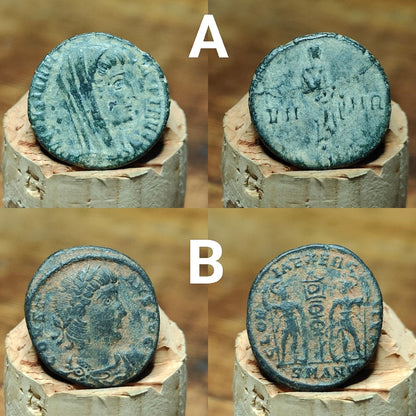 Ancient Roman coins with Sand patina , uncleaned 4th century Nummus