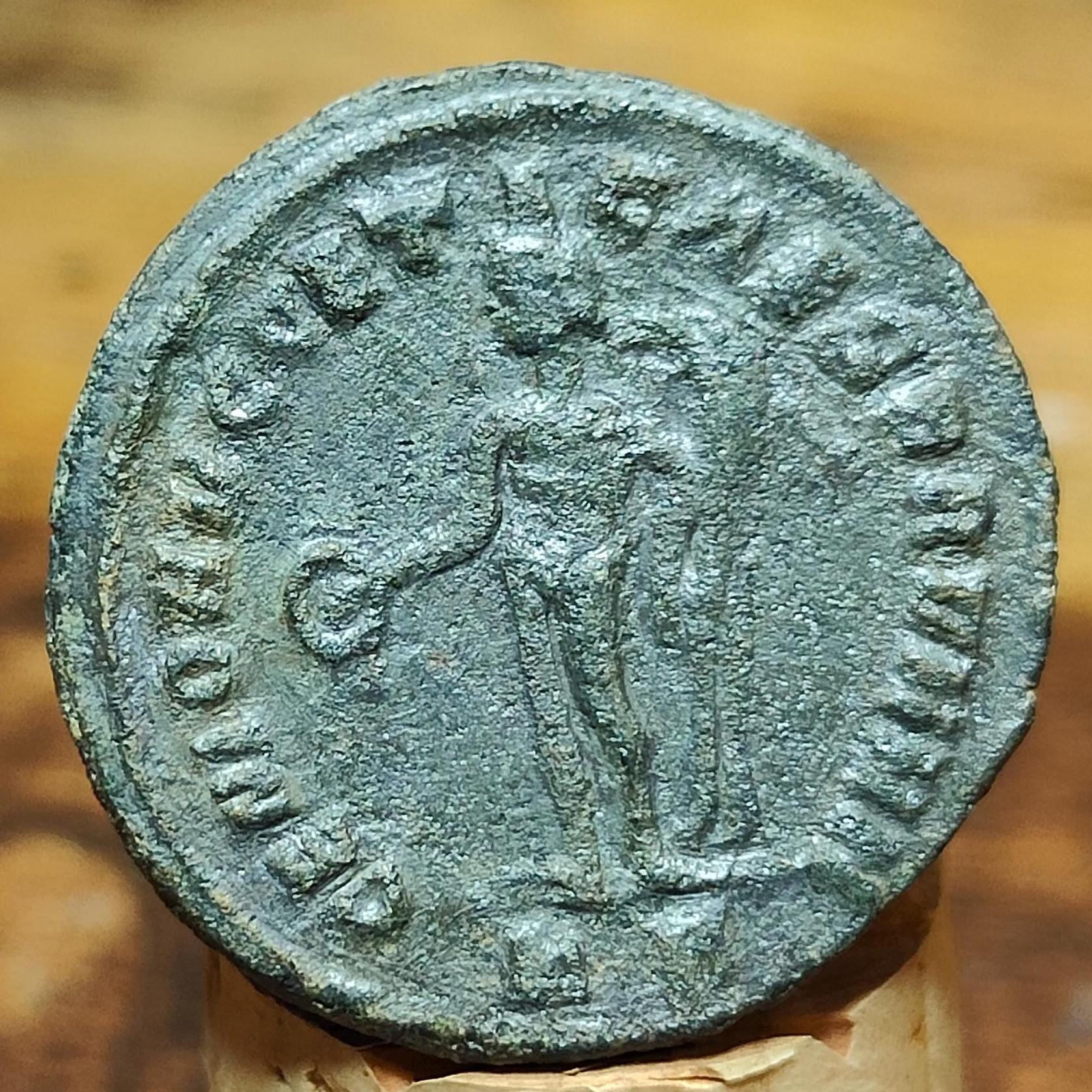Constantius I Roman coin with god Genius reverse, 3rd century ancient follis AE1