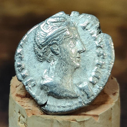 Faustina I Silver Denarius with Juno reverse, Ancient roman coin