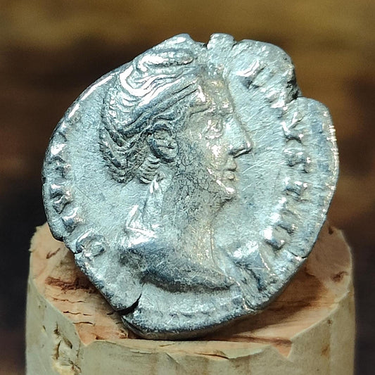 Faustina I Silver Denarius with Juno reverse, Ancient roman coin