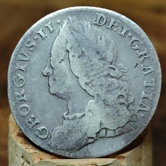 1758 King George II Silver Sixpence Coin older bust