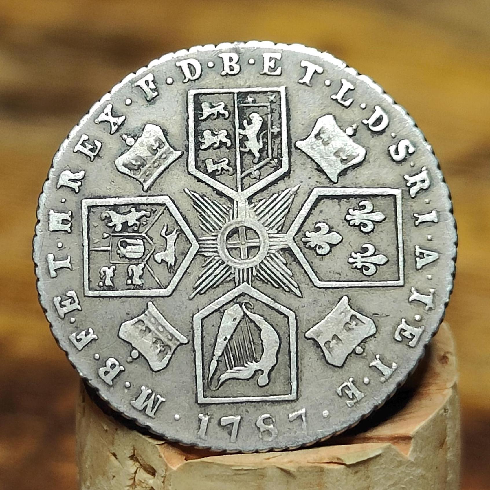 George III silver sixpence dated 1787 with hearts- Georgian coin, US colonial