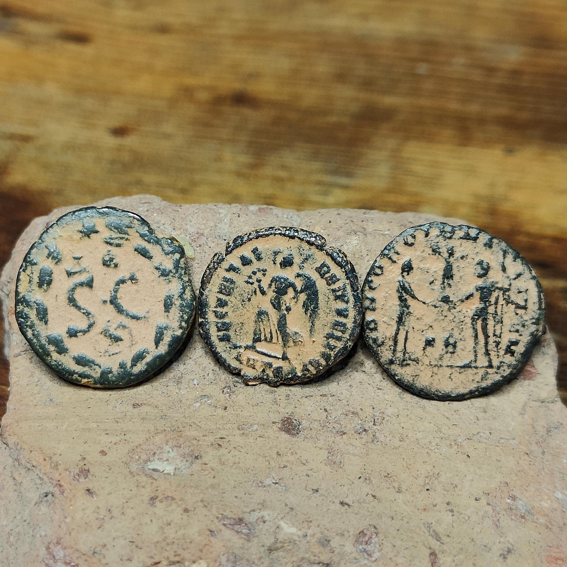 Three different Roman coins, 4th century ancient follis