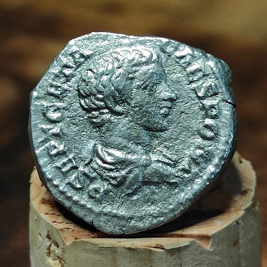 Geta Silver Denarius, Ancient roman coin with Felicitas reverse