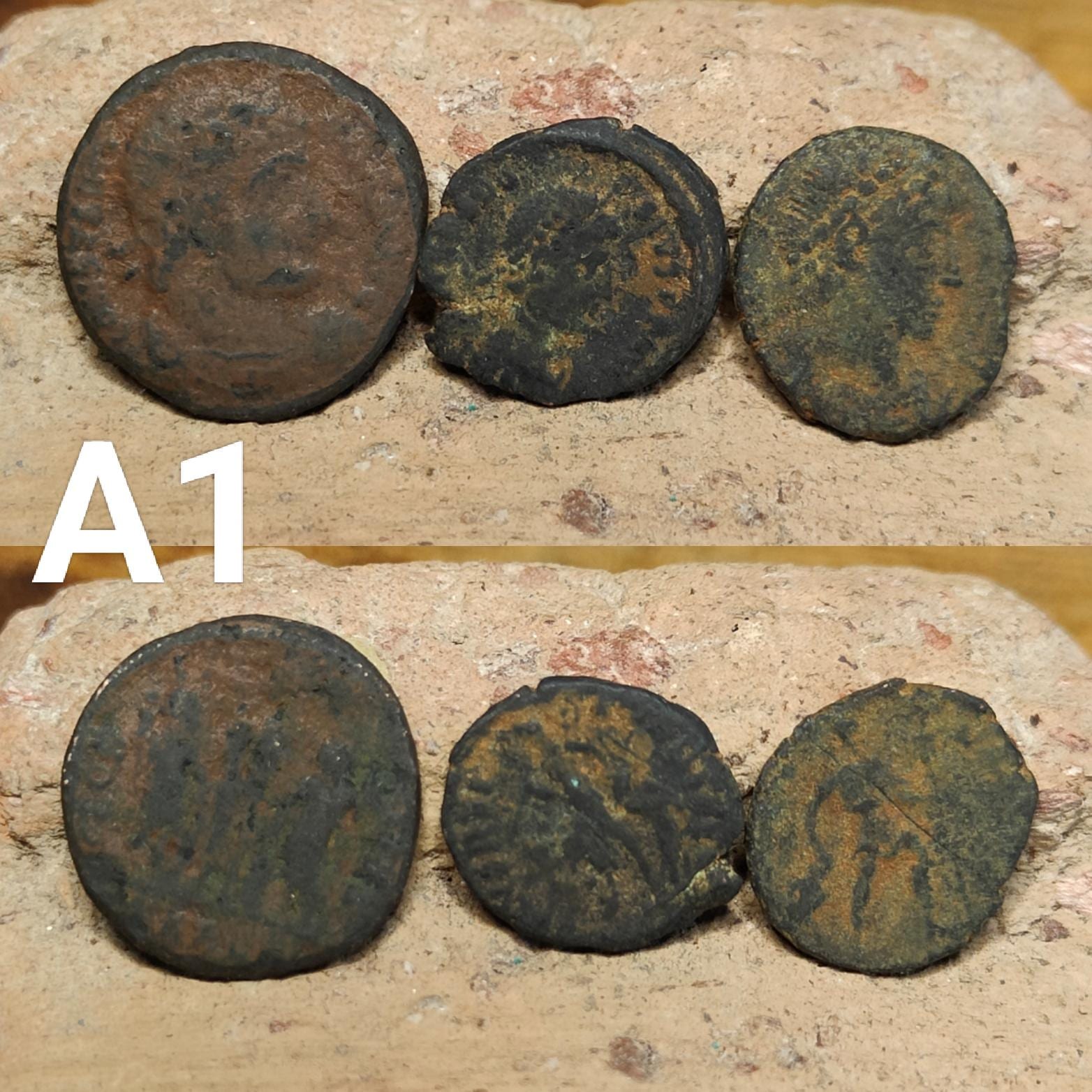 Set of 3 Roman coins, 4th century uncleaned ancient nummus