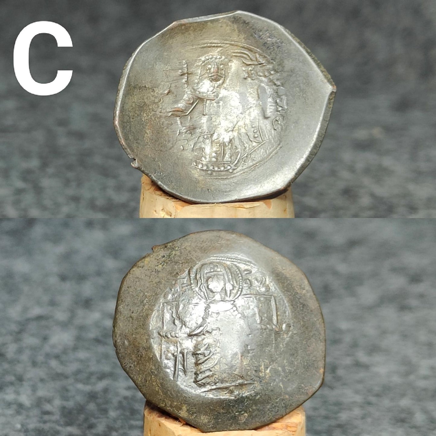 Ancient Byzantine Trachy coins, Authentic billon cup coin