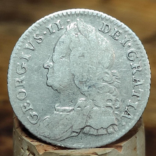 1757 King George II Silver Sixpence Coin older bust