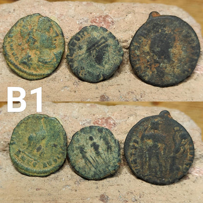 Set of 3 Roman coins, 4th century uncleaned ancient nummus