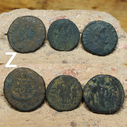 Set of 3 Roman coins, 4th century uncleaned ancient nummus