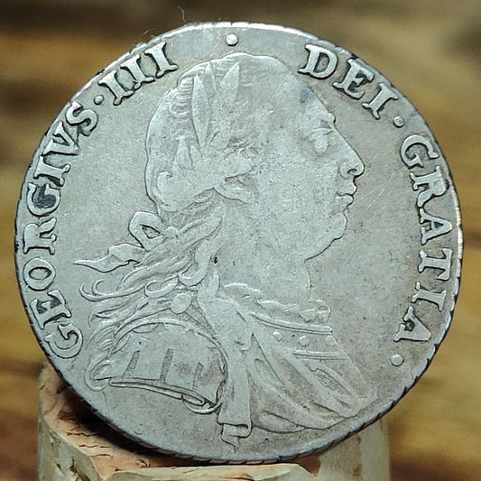 1787 King George III Silver Shilling Coin older bust with no hearts- Georgian coin, US colonial
