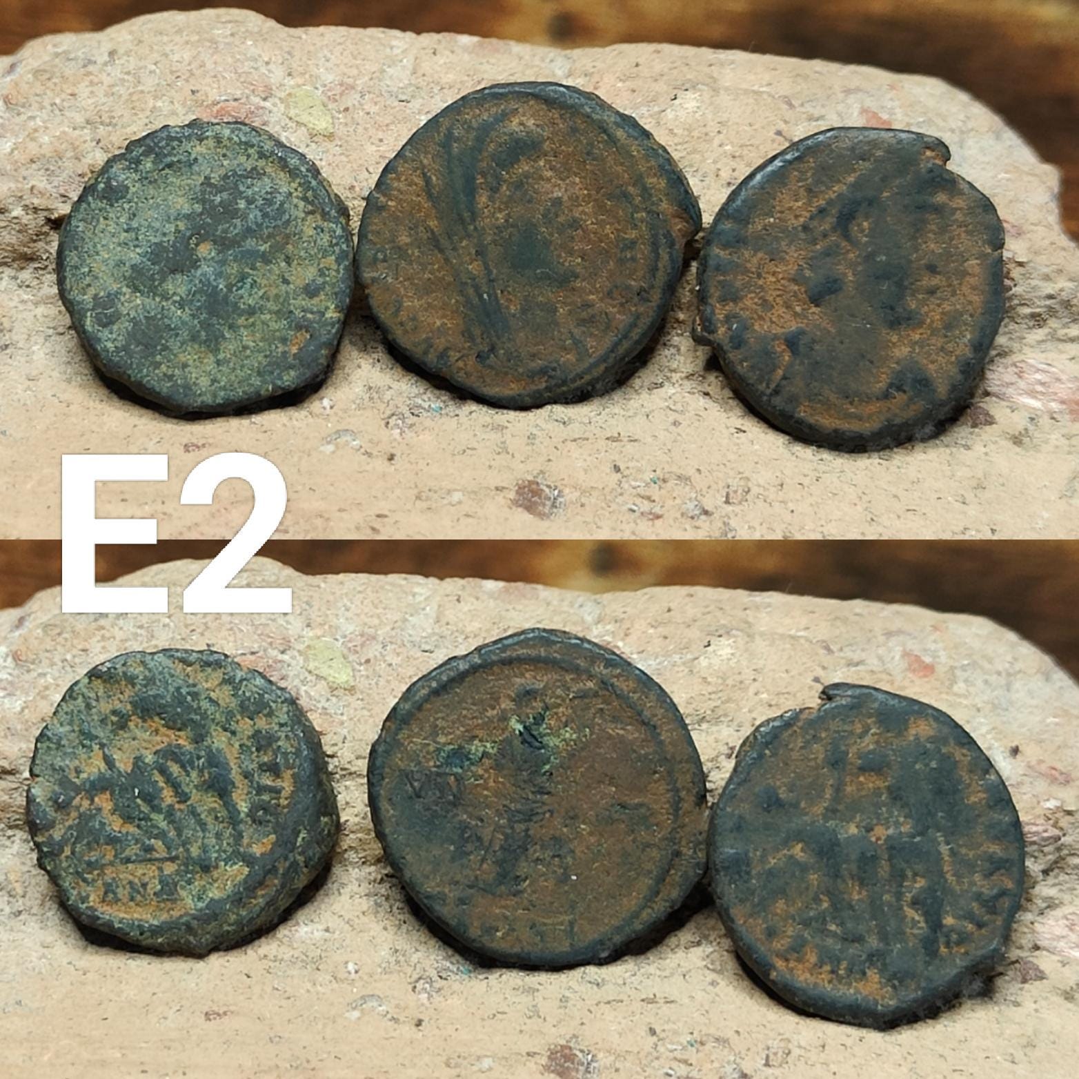 Set of 3 Roman coins, 4th century uncleaned ancient nummus