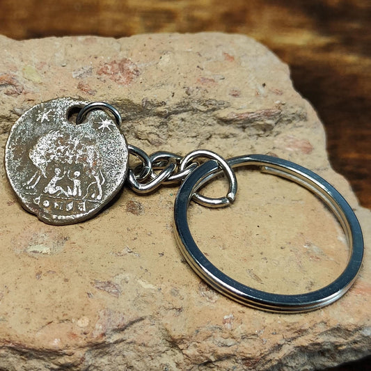 Roman coin key chain, ancient coin keyring, fob for keys- 1600 years old