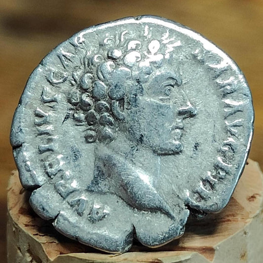 Marcus Aurelius as Caesar Silver Denarius with Honos reverse, Ancient roman coin
