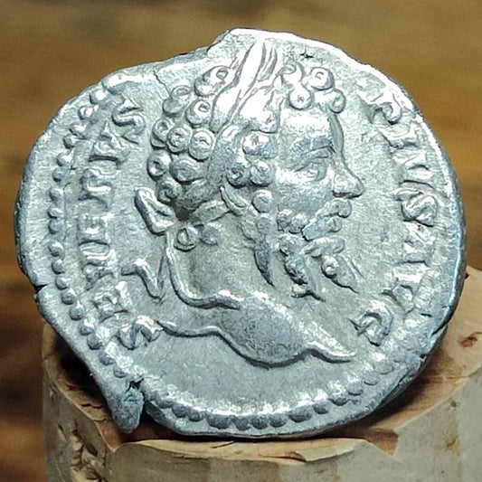 Septimius Severus with Emperor reverse Silver Denarius, Ancient roman coin
