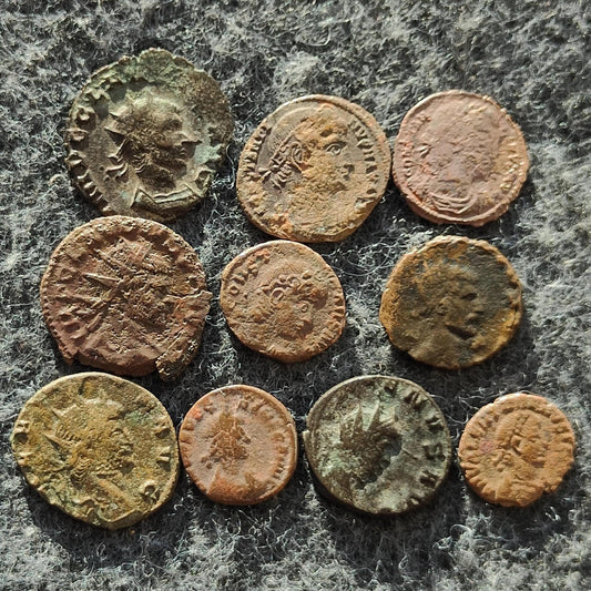 Lot of 10 Ancient Roman coins, collection for research and identification