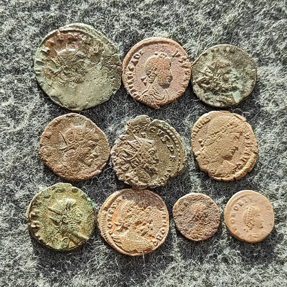 Lot of 10 Ancient Roman coins, collection for research and identification