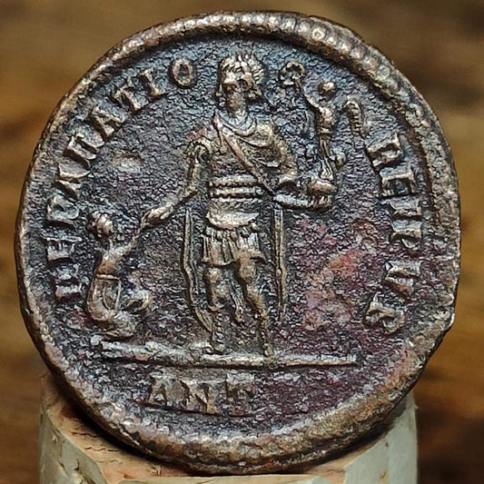 Theodosius Roman coin, ancient follis with Emperor reverse AE2