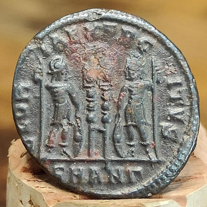 Constantine the great Roman coin with soldiers reverse, 4th century ancient nummus AE3