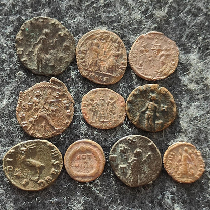 Lot of 10 Ancient Roman coins, collection for research and identification