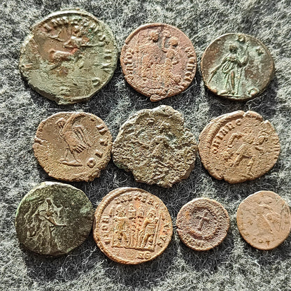 Lot of 10 Ancient Roman coins, collection for research and identification