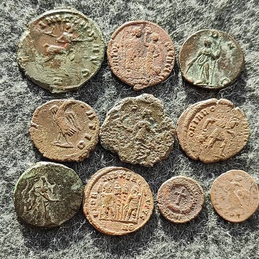 Lot of 10 Ancient Roman coins, collection for research and identification