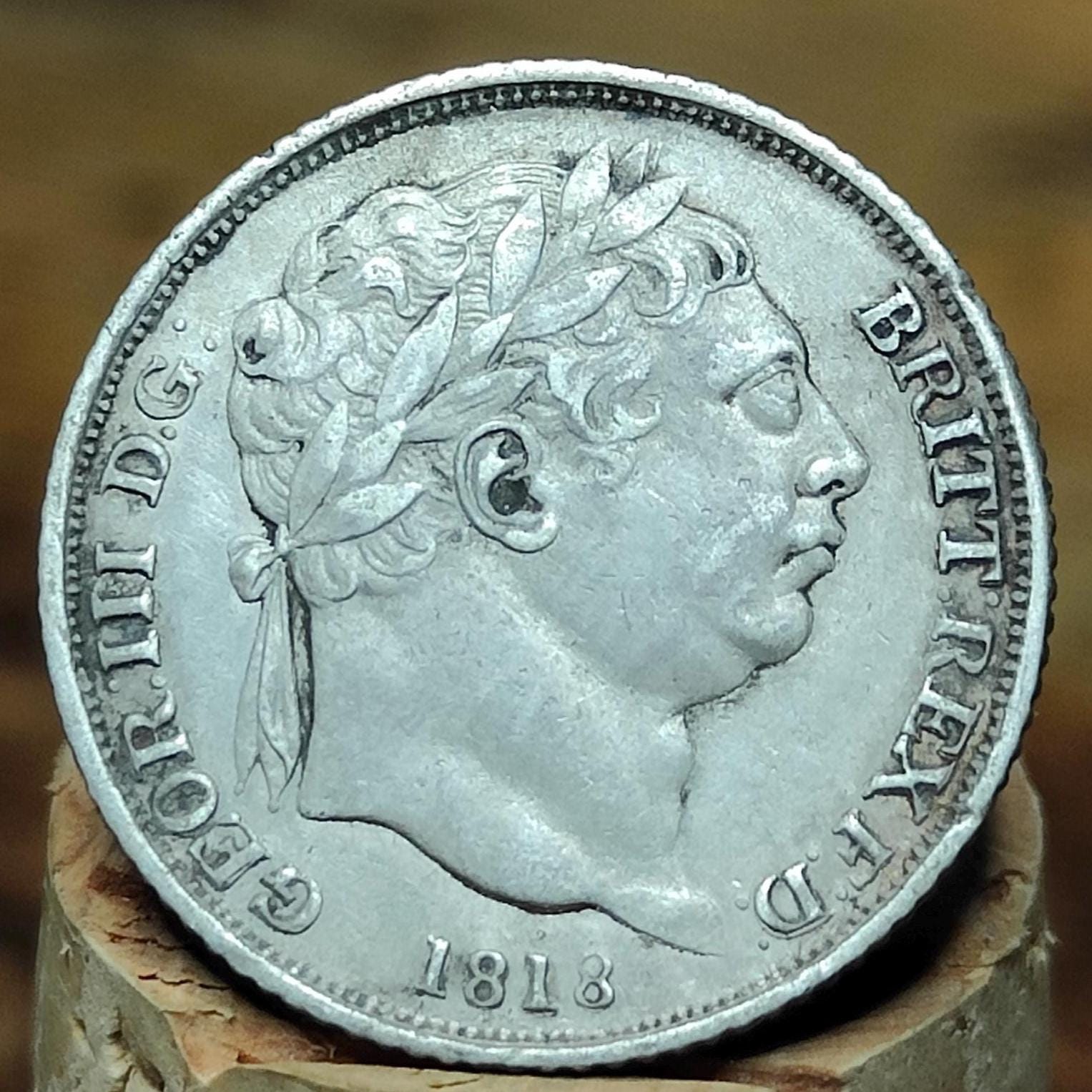 George III silver sixpence dated 1818- Georgian coin, Napoleonic war