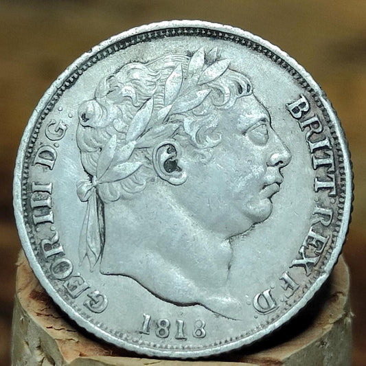 George III silver sixpence dated 1818- Georgian coin, Napoleonic war