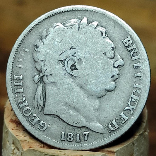 George III silver sixpence dated 1817- Georgian coin, Napoleonic war