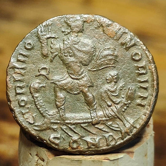 Theodosius Roman coin, ancient follis with galley reverse AE2